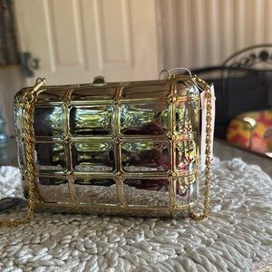 New Gold Chain Strapped Clutch Purse